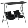 2-Seater Outdoor Porch Swing with Canopy and Table, Patio Swing Chair for Garden, Poolside, Backyard, Black