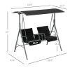 2-Seater Outdoor Porch Swing with Canopy and Table, Patio Swing Chair for Garden, Poolside, Backyard, Black