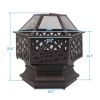 22" Hexagonal Shaped Iron Brazier Wood Burning Fire Pit Decoration for Backyard Poolside