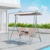 2-Seater Outdoor Porch Swing with Canopy and Table, Patio Swing Chair for Garden, Poolside, Backyard, Beige