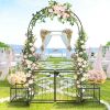 7.2ft Black Iron Garden Arch with Arched Top and Gate Metal Arbor Trellis with Planter Boxes Outdoor Decorative Archway for Climbing Plants Backyard L