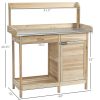 Potting Bench Table Natural Wood with Storage Cabinet Open Shelf Steel Tabletop Garden Station
