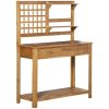 Outdoor Wooden Potting Bench Table with Shelves Drawer Workstation Brown
