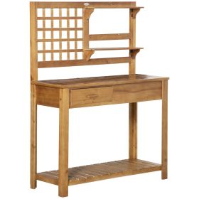 Outdoor Wooden Potting Bench Table with Shelves Drawer Workstation Brown
