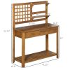 Outdoor Wooden Potting Bench Table with Shelves Drawer Workstation Brown