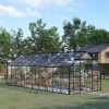 20' x 8' Aluminum Greenhouse Polycarbonate Walk-in Garden Greenhouse with Adjustable Roof Vent, Rain Gutter & Sliding Door for Winter, Clear