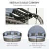 4pc Rattan Patio Furniture Set, Convertible Round Daybed/Sunbed, Adjustable Sun Canopy, Sectional Sofa, 2 Chairs, Table
