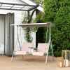 2-Seater Outdoor Porch Swing with Canopy and Table, Patio Swing Chair for Garden, Poolside, Backyard, Beige