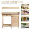 Potting Bench Table Natural Wood with Storage Cabinet Open Shelf Steel Tabletop Garden Station