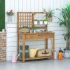 Outdoor Wooden Potting Bench Table with Shelves Drawer Workstation Brown