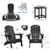Patio 3 Pcs Foldable Adirondack Chair Set,2 Adirondack Plastic Chairs with Cup Holder and Table,3PCS Adirondack Chair Set, Black