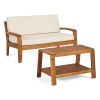 2-Piece Outdoor Teak Acacia Wood Conversation Set - Loveseat & Coffee Table with Beige Water-Resistant Cushions, 350lbs Capacity for Patio