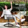 Patio Swivel Chairs Set of 2, High Back Patio Dining Chairs with All-Weather Mesh for Backyard, Lawn, Garden, Beige