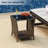 PPL Outdoor Side Tables for Patio - Tempered Glass Top Small Patio Wicker Table with Storage Shelf for Balcony & Porch, Durable PE Rattan & Iron Frame