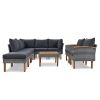 9-Piece Patio Rattan Furniture Set, Outdoor Conversation Set With Acacia Wood Legs and Tabletop