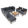 9-Piece Patio Rattan Furniture Set, Outdoor Conversation Set With Acacia Wood Legs and Tabletop