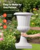 Plastic Urn Planters, 15.8 x 26.4 Inch, 2 Pack White Classic Flower Pots Front Porch Planters, Indoor & Outdoor Vase for Wedding, Party, Event, Home