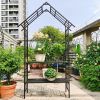Metal Garden Arch with Bench Turned into Flower Stand W58.07*H97.24 Climbing Plants Support Rose Arch Outdoor Black