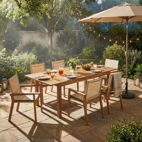 7 Pieces Acacia Wood Outdoor Dining Set s,Modern 6 Chairs 1 Large Table, Dining Furniture Set for Lawn, Backyard, Garden Deck,Poolside,Beige (Color: as Pic)