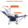 Foldable Camping Chair Collapsible Reclining Chair 330LBS Load Heavy Duty Steel Lawn Chair with Reclining Backrest Angle Cup Holder Pillow Side Pocket